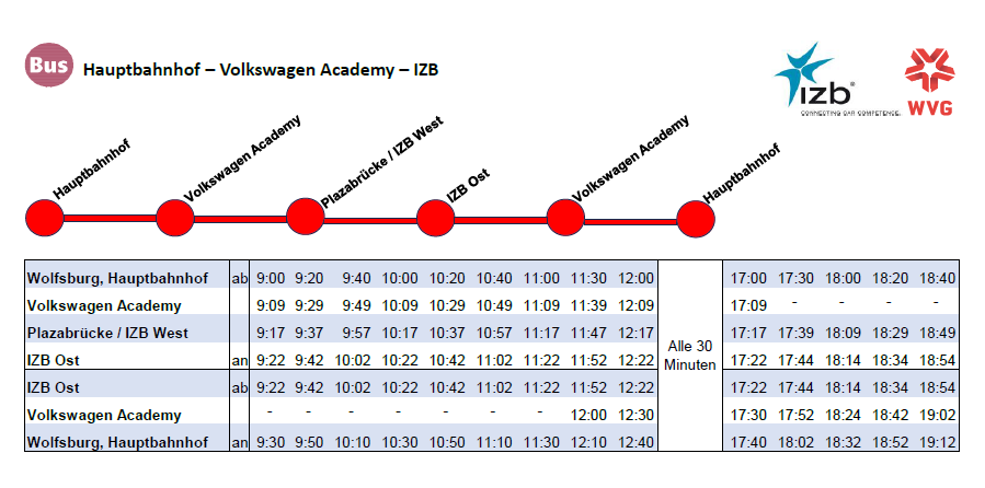 Fahrplan des IZB-Shuttles zwischen Hauptbahnhof und Messegelände